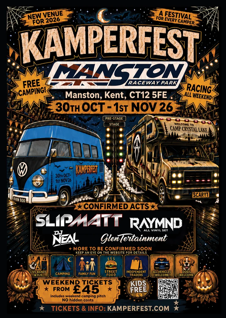 Kamperfest 2026 official poster featuring DJ Slipmatt, RAYMND, DJ Neal and GlenTertainment